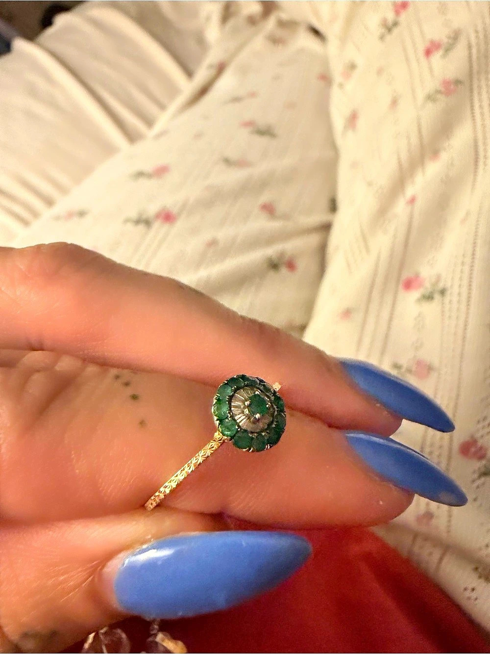 14K Emerald and Diamond Evil Eye Ring